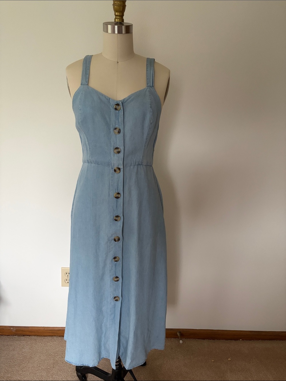 Light Blue Chambray Button-Front Sundress